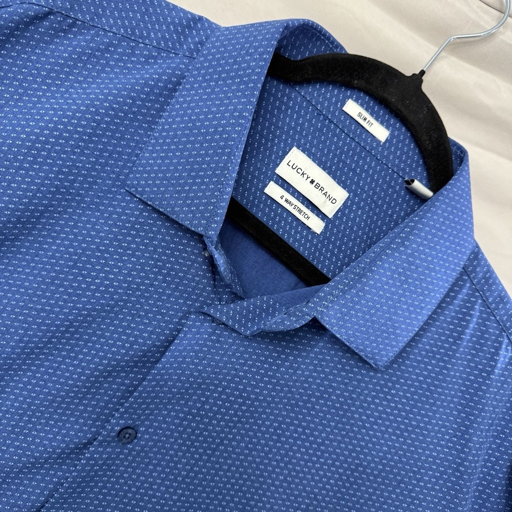 Lucky Brand Shirt Mens XL Blue Slim Fit Button Down Stretch Casual